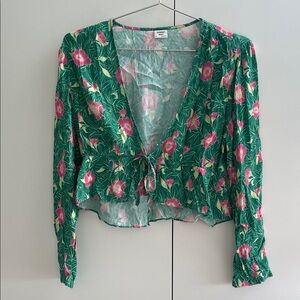Aritzia Sunday Best Green Floral Blouse with Pink Size M